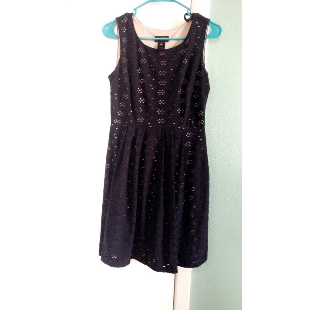 Navy Blue & Tan Eyelit Dress